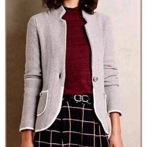 NEW Anthropologie Moth Blakely Marled Blazer Gray Sweater Knit Pockets Sz S